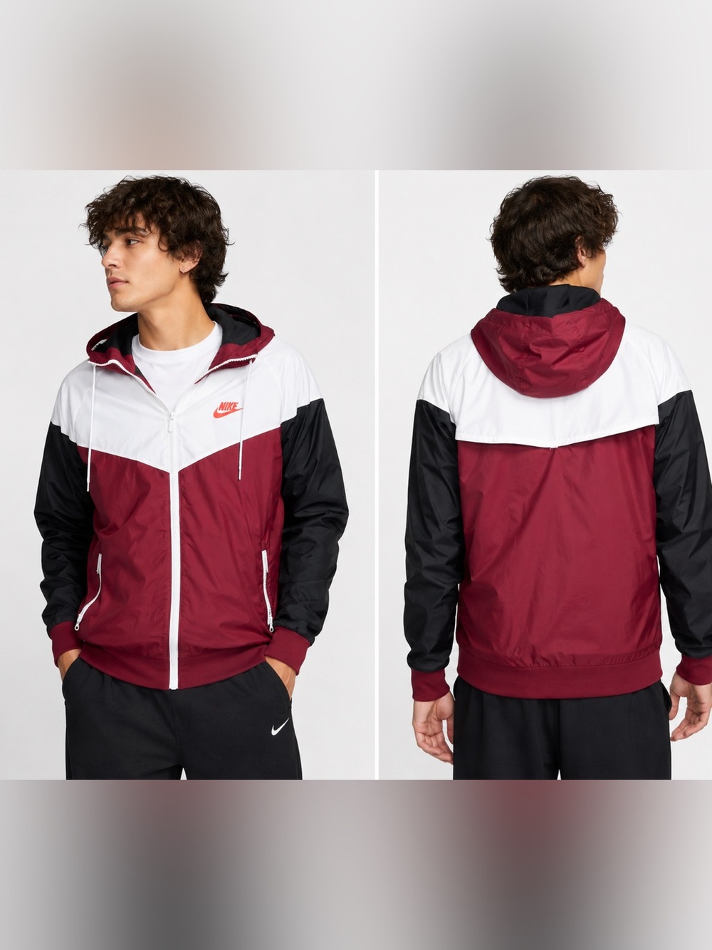 Nike Men’s Windrunner Colorblock Hooded Jacket Burgundy Black White - Size M